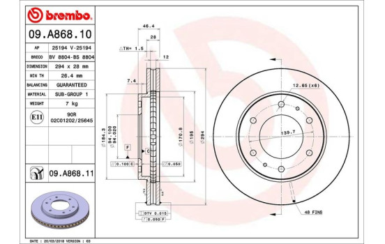 Brake Disc COATED DISC LINE 09.A868.11 Brembo, Image 3