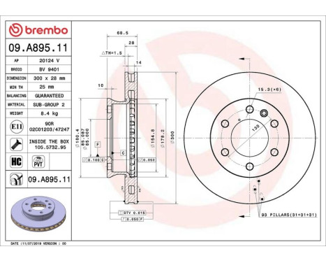 Brake Disc COATED DISC LINE 09.A895.11 Brembo, Image 2