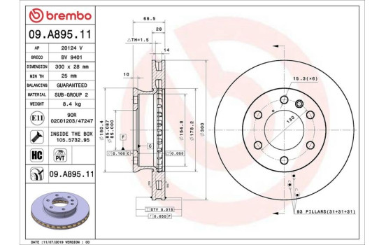 Brake Disc COATED DISC LINE 09.A895.11 Brembo