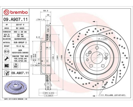 Brake Disc COATED DISC LINE 09.A907.11 Brembo, Image 2