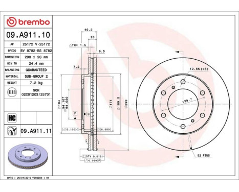 Brake Disc COATED DISC LINE 09.A911.11 Brembo, Image 3