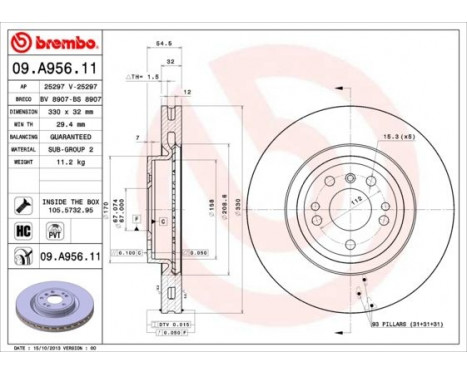 Brake Disc COATED DISC LINE 09.A956.11 Brembo, Image 2