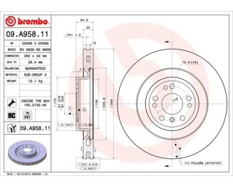 Brake Disc COATED DISC LINE 09.A958.11 Brembo, Image 2