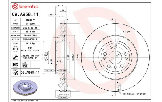 Brake Disc COATED DISC LINE 09.A958.11 Brembo, Image 2