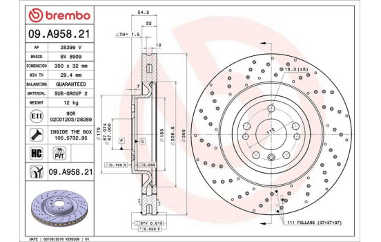 Brake Disc COATED DISC LINE 09.A958.21 Brembo, Image 2