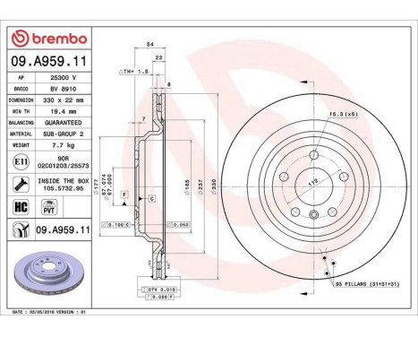 Brake Disc COATED DISC LINE 09.A959.11 Brembo, Image 3
