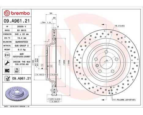 Brake Disc COATED DISC LINE 09.A961.21 Brembo, Image 3