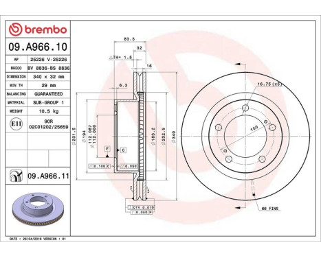 Brake Disc COATED DISC LINE 09.A966.11 Brembo, Image 3
