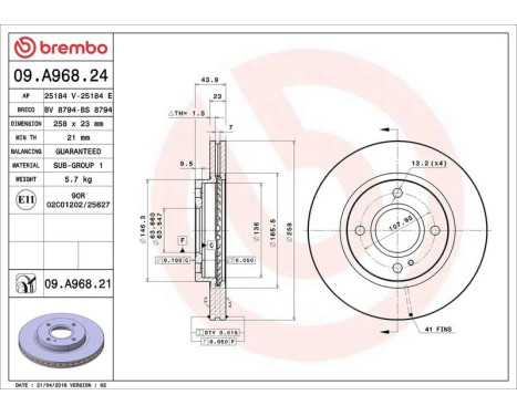 Brake Disc COATED DISC LINE 09.A968.21 Brembo, Image 3