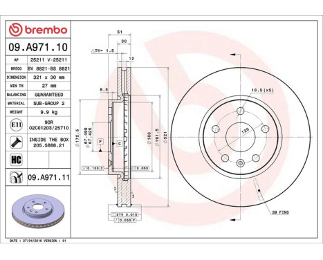 Brake Disc COATED DISC LINE 09.A971.11 Brembo, Image 3