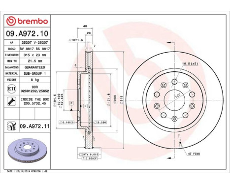 Brake Disc COATED DISC LINE 09.A972.11 Brembo, Image 3
