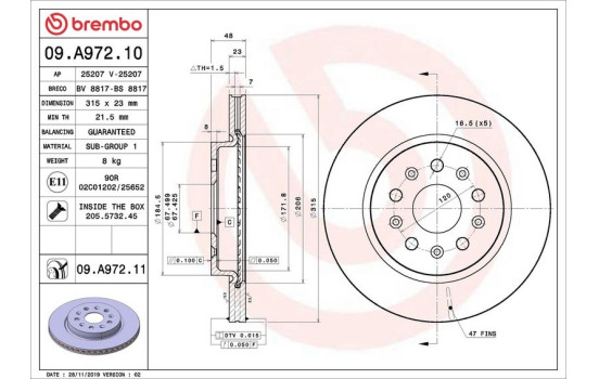 Brake Disc COATED DISC LINE 09.A972.11 Brembo, Image 3