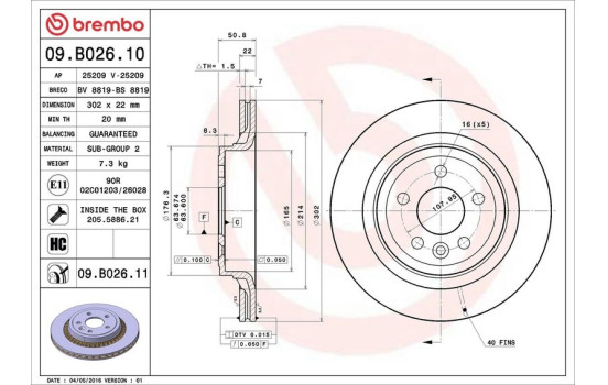 Brake Disc COATED DISC LINE 09.B026.11 Brembo, Image 3