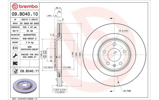 Brake Disc COATED DISC LINE 09.B040.11 Brembo, Image 3