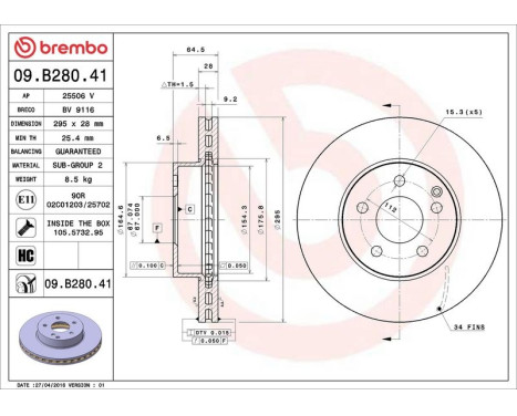 Brake Disc COATED DISC LINE 09.B280.41 Brembo, Image 3