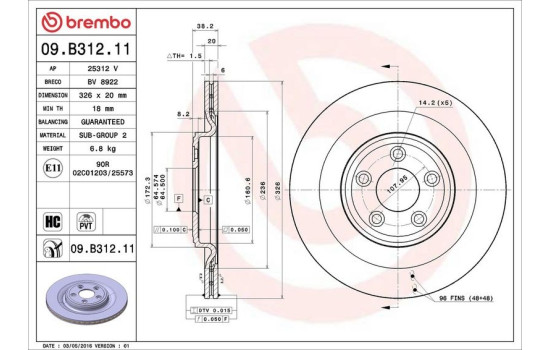 Brake Disc COATED DISC LINE 09.B312.11 Brembo, Image 3