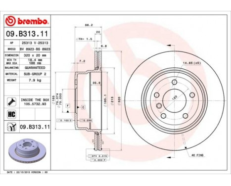 Brake Disc COATED DISC LINE 09.B313.11 Brembo, Image 2