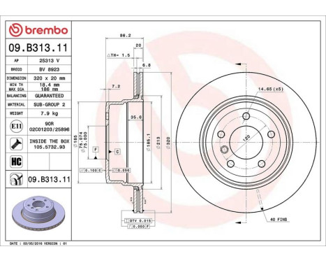 Brake Disc COATED DISC LINE 09.B313.11 Brembo, Image 3