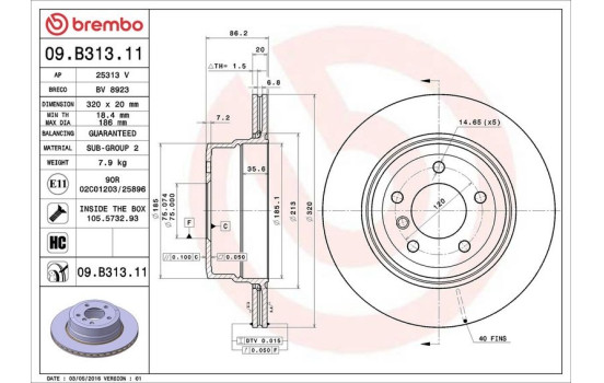 Brake Disc COATED DISC LINE 09.B313.11 Brembo, Image 2