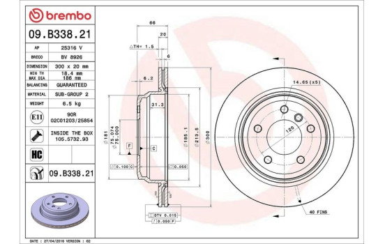 Brake Disc COATED DISC LINE 09.B338.21 Brembo, Image 3