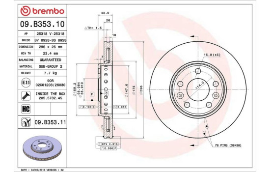 Brake Disc COATED DISC LINE 09.B353.11 Brembo, Image 3