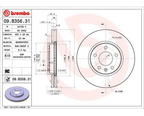 Brake Disc COATED DISC LINE 09.B356.31 Brembo