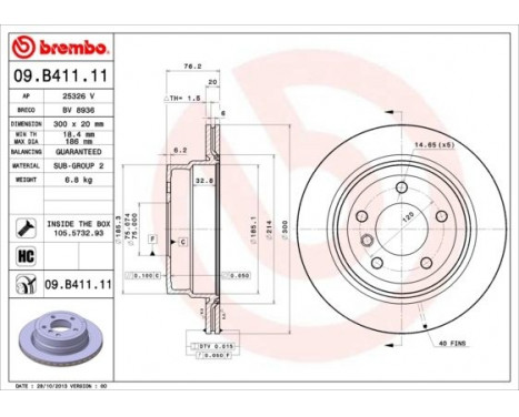 Brake Disc COATED DISC LINE 09.B411.11 Brembo, Image 2