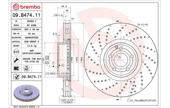 Brake Disc COATED DISC LINE 09.B474.11 Brembo, Image 2