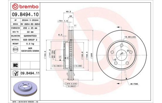 Brake Disc COATED DISC LINE 09.B494.11 Brembo, Image 3