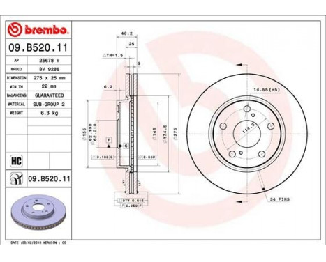 Brake Disc COATED DISC LINE 09.B520.11 Brembo