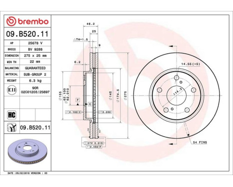 Brake Disc COATED DISC LINE 09.B520.11 Brembo, Image 2