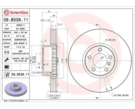 Brake Disc COATED DISC LINE 09.B538.11 Brembo, Image 3