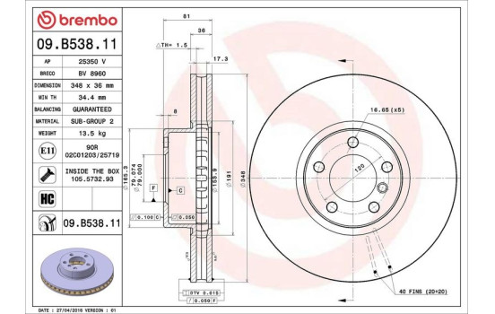 Brake Disc COATED DISC LINE 09.B538.11 Brembo, Image 2