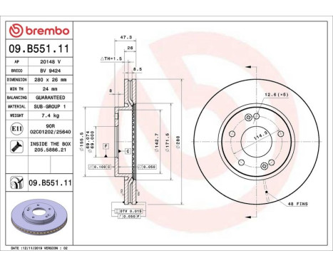 Brake Disc COATED DISC LINE 09.B551.11 Brembo, Image 2