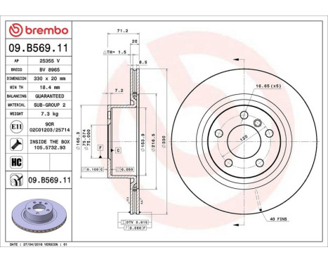 Brake Disc COATED DISC LINE 09.B569.11 Brembo, Image 3