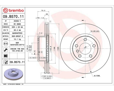 Brake Disc COATED DISC LINE 09.B570.11 Brembo, Image 3
