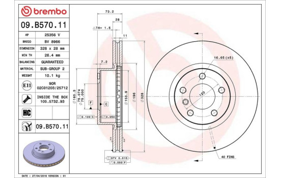 Brake Disc COATED DISC LINE 09.B570.11 Brembo, Image 2