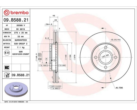 Brake Disc COATED DISC LINE 09.B588.21 Brembo, Image 2