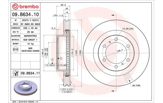 Brake Disc COATED DISC LINE 09.B634.11 Brembo, Image 2