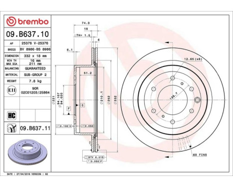 Brake Disc COATED DISC LINE 09.B637.11 Brembo, Image 3