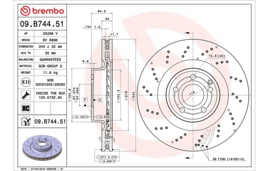 Brake Disc COATED DISC LINE 09.B744.51 Brembo, Image 2