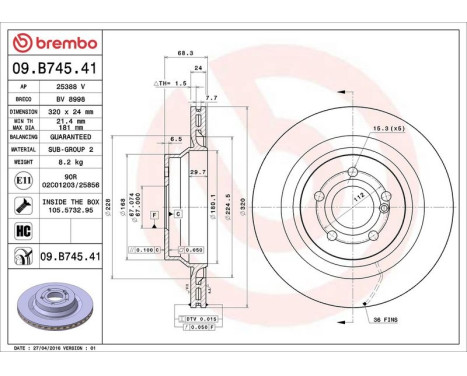 Brake Disc COATED DISC LINE 09.B745.41 Brembo, Image 3