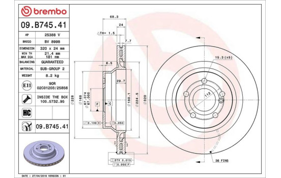 Brake Disc COATED DISC LINE 09.B745.41 Brembo, Image 3