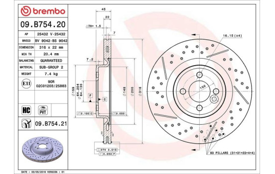 Brake Disc COATED DISC LINE 09.B754.21 Brembo, Image 3