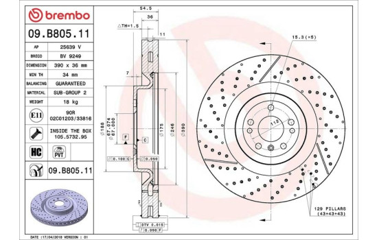 Brake Disc COATED DISC LINE 09.B805.11 Brembo