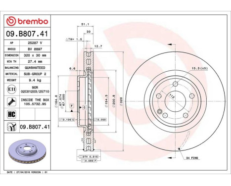 Brake Disc COATED DISC LINE 09.B807.41 Brembo, Image 3