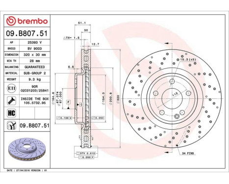 Brake Disc COATED DISC LINE 09.B807.51 Brembo, Image 3