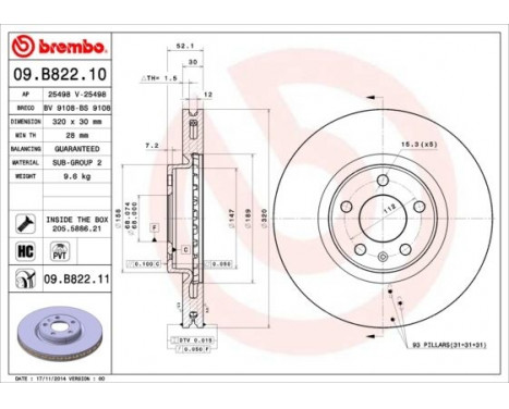 Brake Disc COATED DISC LINE 09.B822.11 Brembo, Image 2