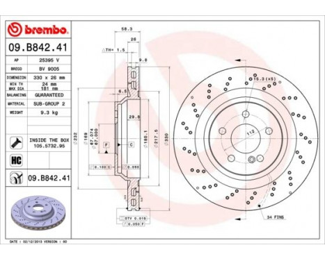 Brake Disc COATED DISC LINE 09.B842.41 Brembo, Image 2