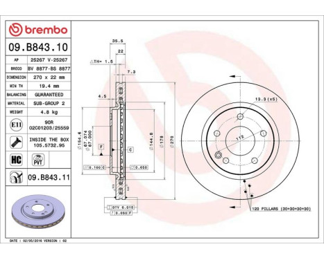 Brake Disc COATED DISC LINE 09.B843.11 Brembo, Image 3